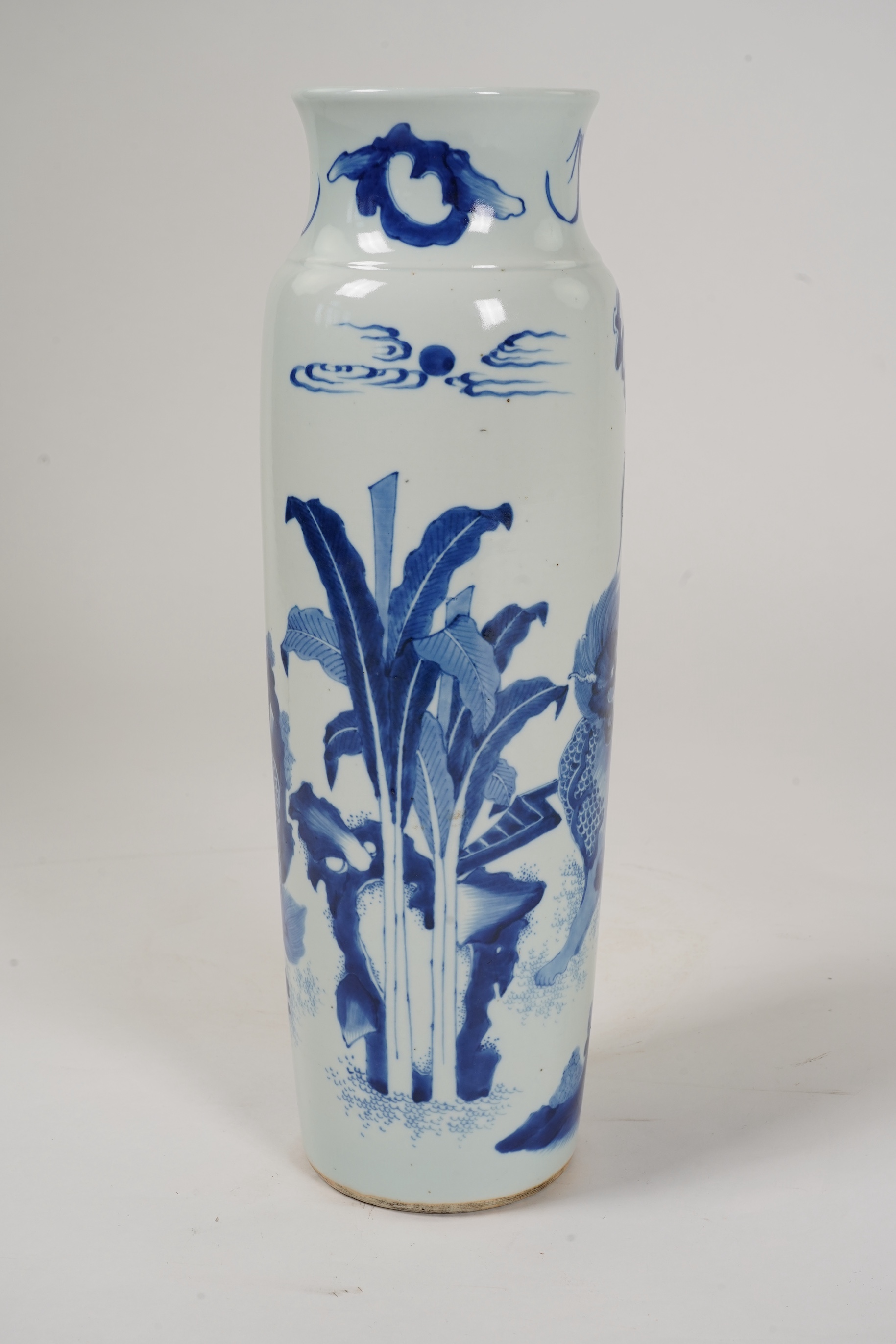A Chinese blue and white ‘qilin’ rolwagen vase, possibly Chongzhen period (1627-1644)